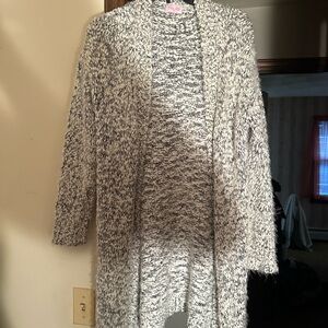 Pink Lily Black and White Textured Cardigan